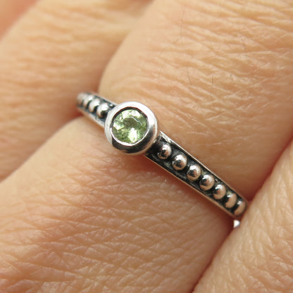 925 Sterling Silver Vintage Real Round-Cut Peridot Granulated Ring Size 7