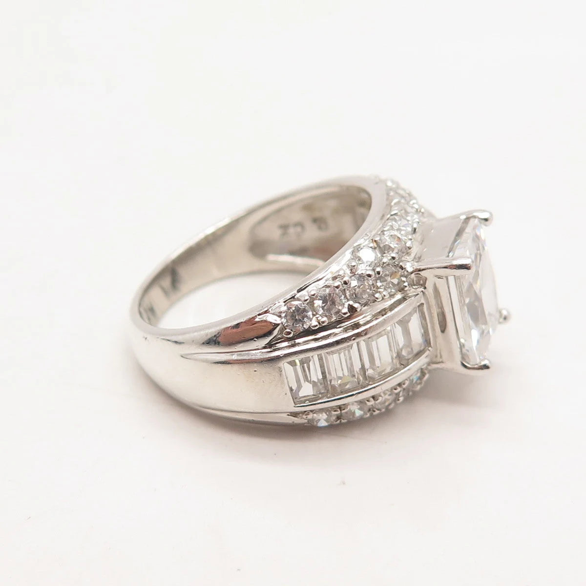 925 Sterling Silver Ross Simons Emerald-Cut C Z Ring Size 8.25