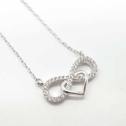 925 Sterling Silver Pave C Z Infinity Rolo Chain Necklace 18"