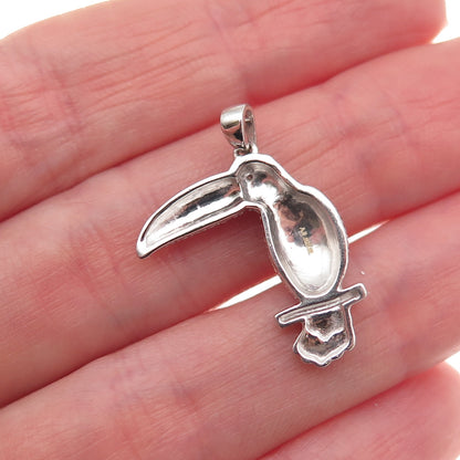 925 Sterling Silver Real Round-Cut Diamond Toucan Bird Charm Pendant