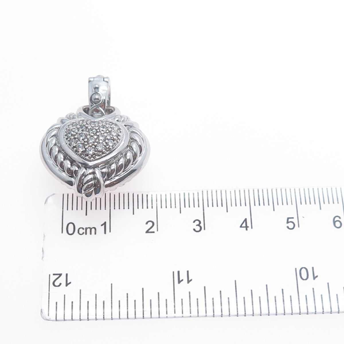 JUDITH RIPKA 925 Sterling Silver C Z Dual Sided Heart Charm Pendant