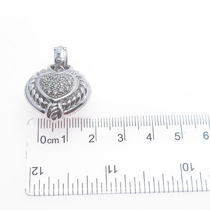 JUDITH RIPKA 925 Sterling Silver C Z Dual Sided Heart Charm Pendant