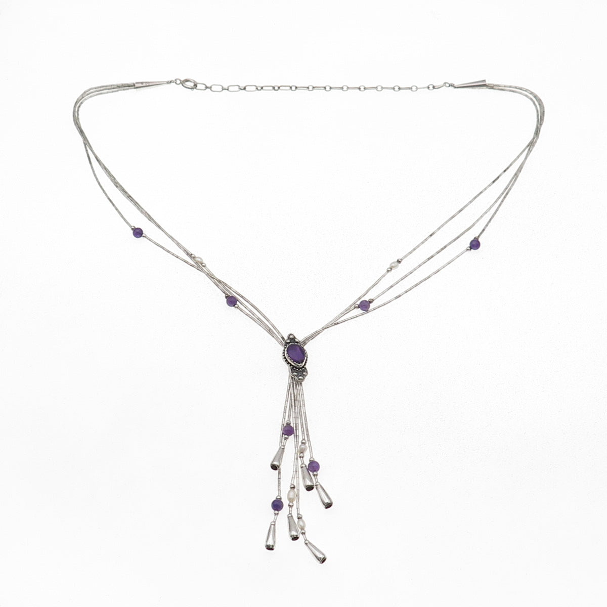 Carolyn Pollack Old Pawn Sterling Silver Vintage Amethyst Chain Necklace 16-18"