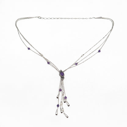 Carolyn Pollack Old Pawn Sterling Silver Vintage Amethyst Chain Necklace 16-18"