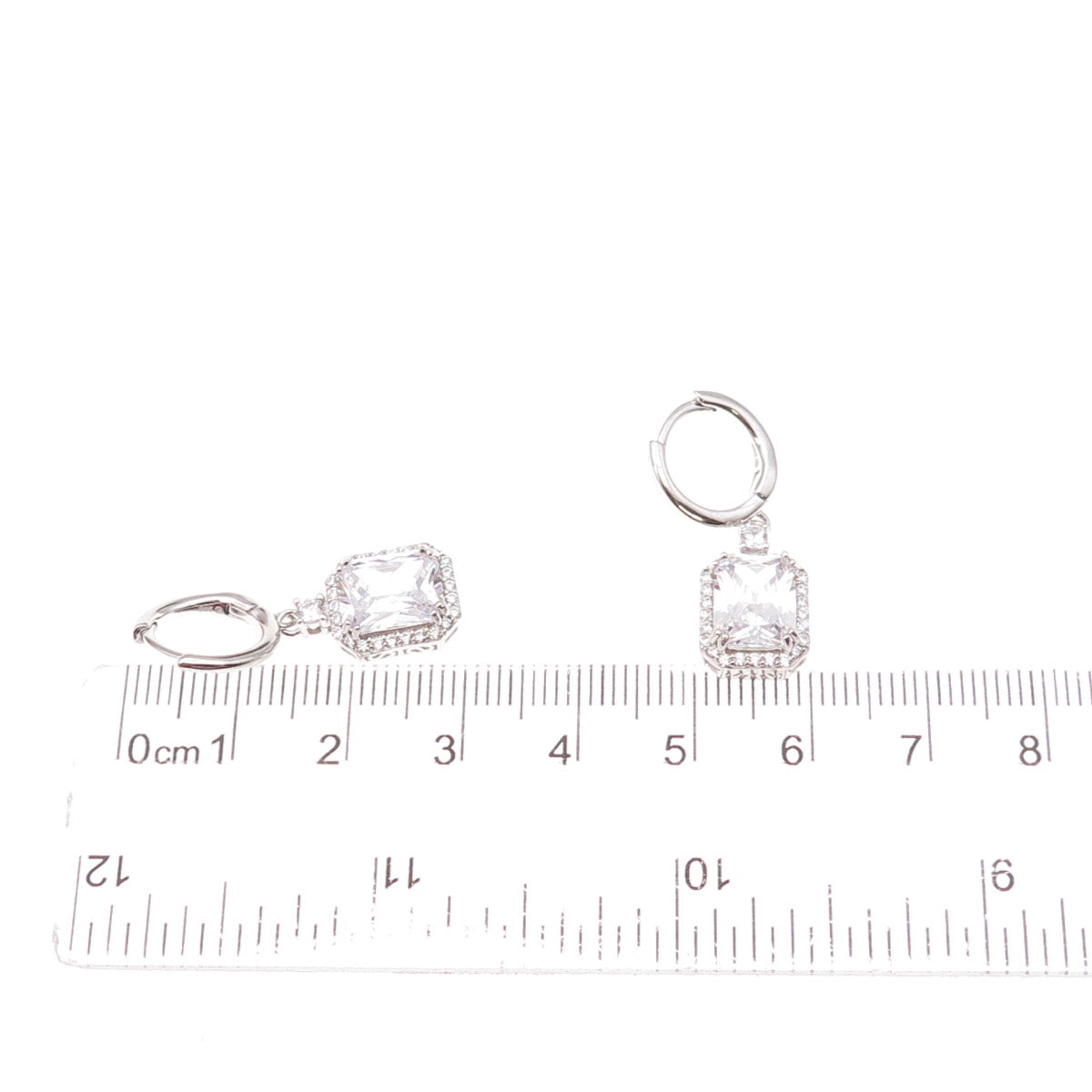 925 Sterling Silver Radiant & Round-Cut C Z Dangle Earrings