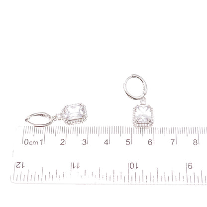 925 Sterling Silver Radiant & Round-Cut C Z Dangle Earrings