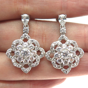 925 Sterling Silver Pear & Round-Cut Shaped C Z Dangle Earrings
