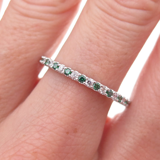 925 Sterling Silver Real Chrome Diopside & C Z Eternity Band Ring Size 9