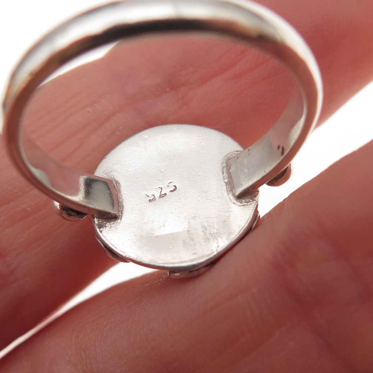925 Sterling Silver Vintage Real Moonstone Spiral Oxidized Ring Size 7.5