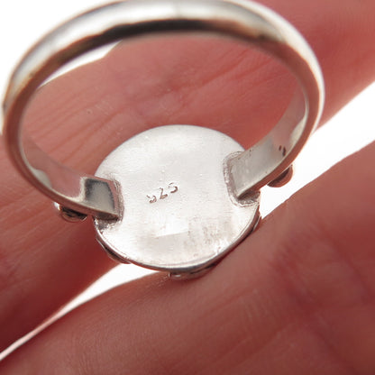 925 Sterling Silver Vintage Real Moonstone Spiral Oxidized Ring Size 7.5