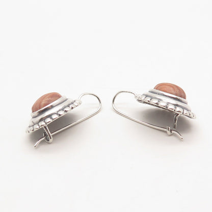 925 Sterling Silver Vintage Real Jasper Beaded Oval Earrings