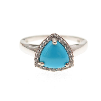 Chuck Clemency 925 Sterling Silver Real Turquoise & White Topaz Ring Size 8