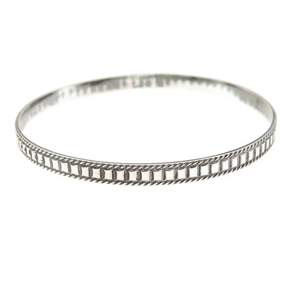 925 Sterling Silver Antique Art Deco Oxidized Ribbed Bangle Bracelet 8"