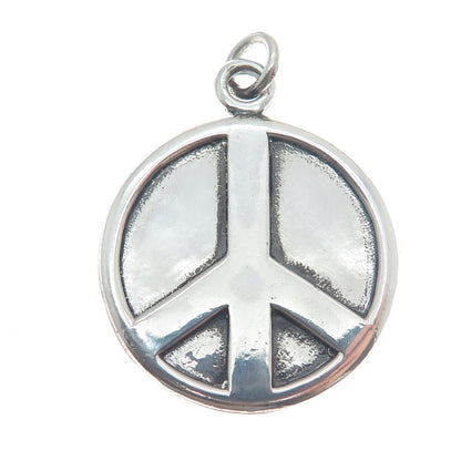 925 Sterling Silver Vintage Peace Symbol Round Tag Pendant