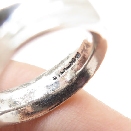 925 Sterling Silver Vintage Modernist Oxidized Bypass Ring Size 6.5