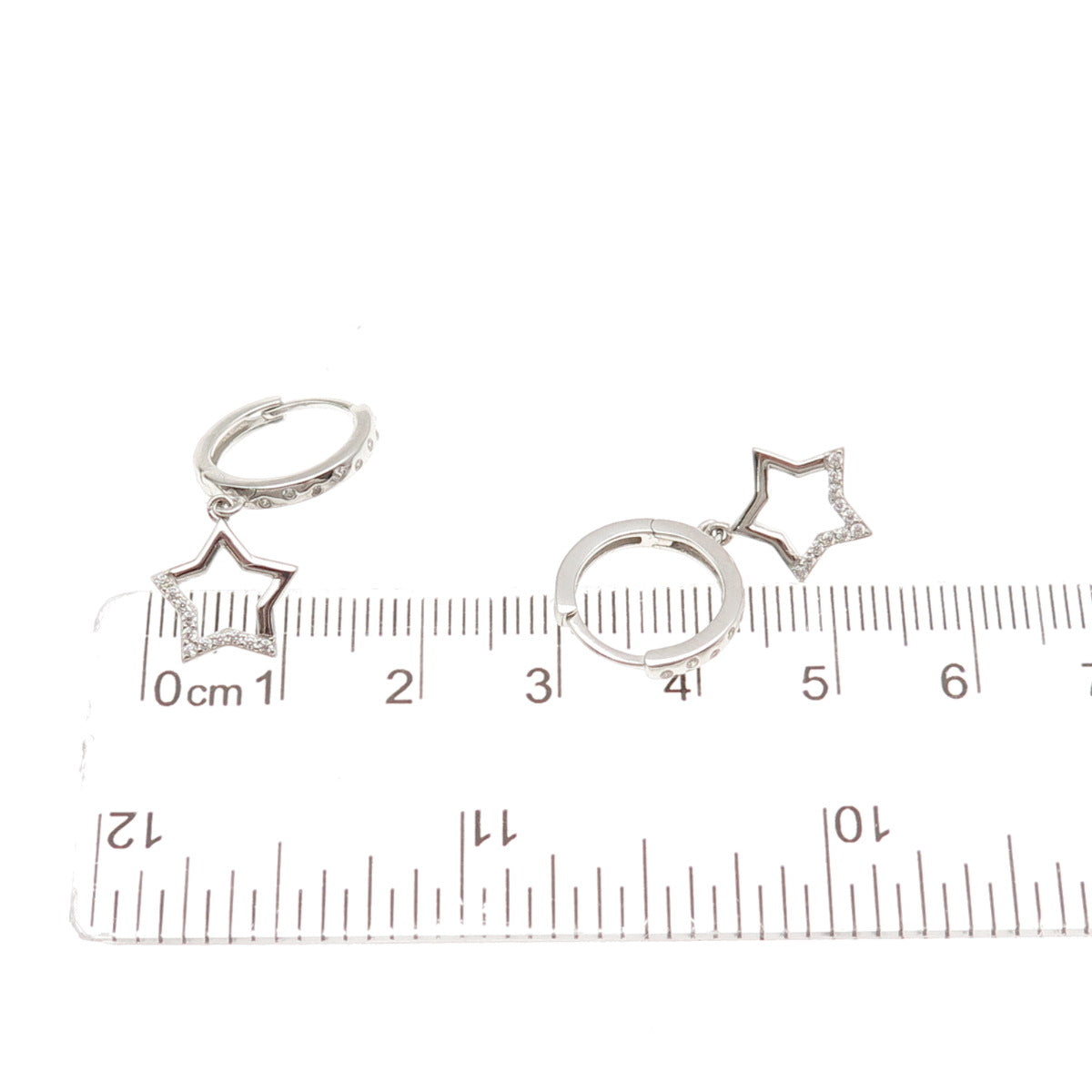 925 Sterling Silver Round-Cut C Z Star Dangle Hoop Earrings