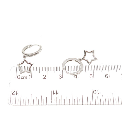 925 Sterling Silver Round-Cut C Z Star Dangle Hoop Earrings