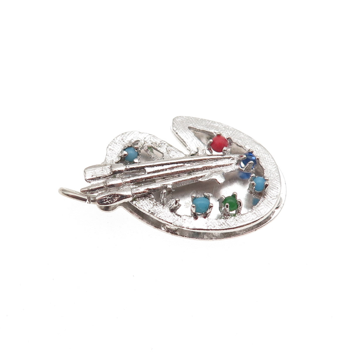 M&M Mark Mercy 925 Sterling Silver Vintage Rhinestone Artist's Palette Pendant