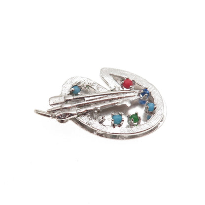 M&M Mark Mercy 925 Sterling Silver Vintage Rhinestone Artist's Palette Pendant
