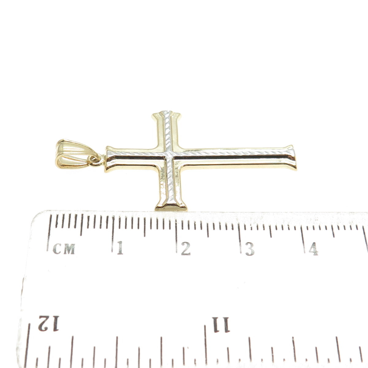 14K Yellow & White Gold Diamond-Cut Cross Religious Charm Pendant