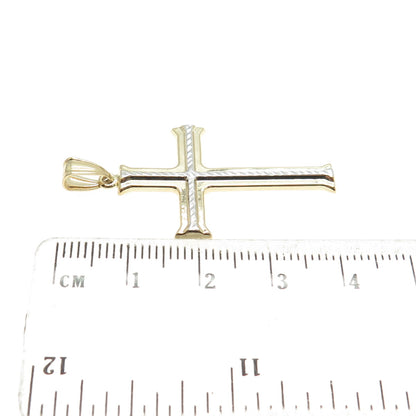 14K Yellow & White Gold Diamond-Cut Cross Religious Charm Pendant