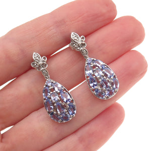 Chuck Clemency 925 Sterling Silver Real Diamond & Tanzanite Dangle Earrings