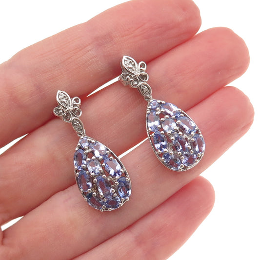 Chuck Clemency 925 Sterling Silver Real Diamond & Tanzanite Dangle Earrings