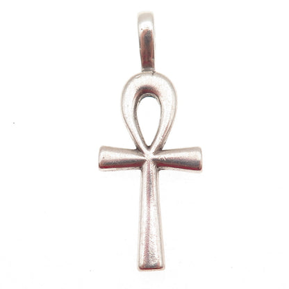 SUNWEST 925 Sterling Silver Vintage Egyptian Ankh Oxidized Charm Pendant