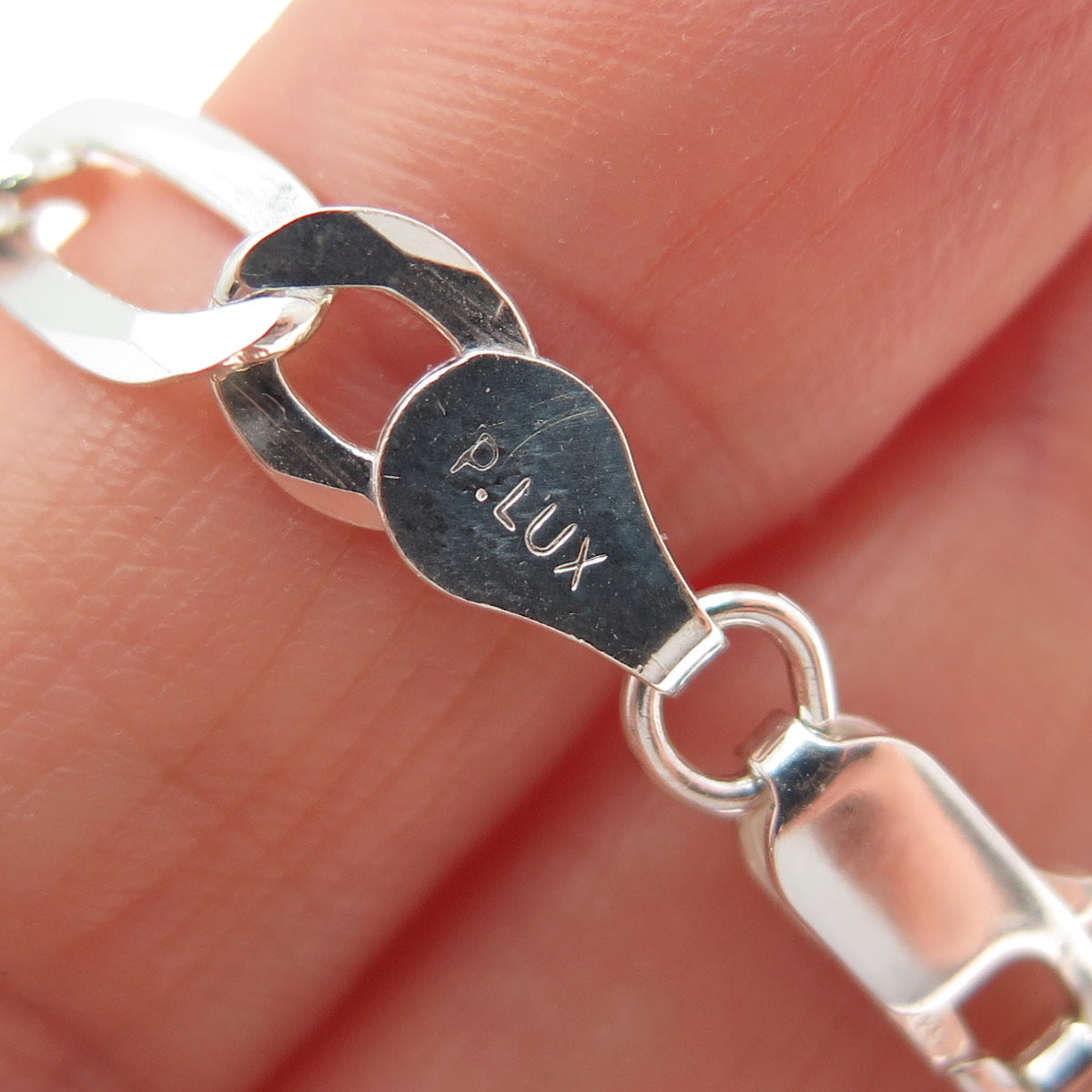 P. LUX 925 Sterling Silver Italy Figaro Link Bracelet 7"