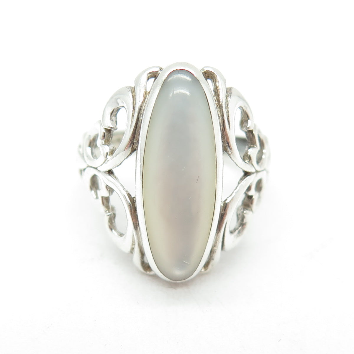 KABANA 925 Sterling Silver Vintage Real Mother-of-Pearl Swirl Ring Size 6.25