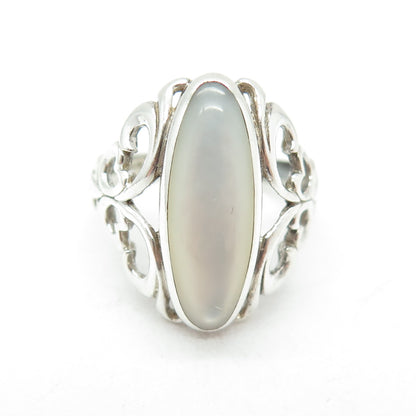 KABANA 925 Sterling Silver Vintage Real Mother-of-Pearl Swirl Ring Size 6.25