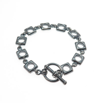 925 Sterling Silver Vintage Modernist Square Link Oxidized Bracelet 6.75"