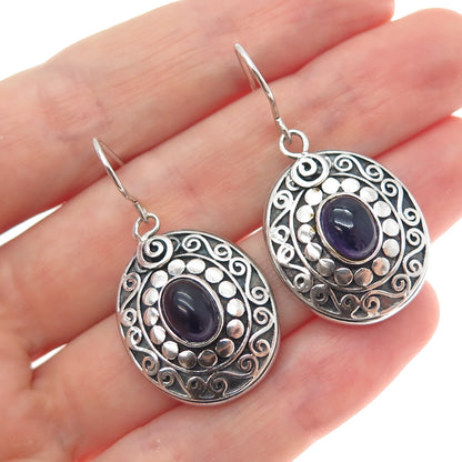 ATI ANNIKA WITT 925 Sterling Vintage Real Amethyst Dotted Swirl Dangle Earrings