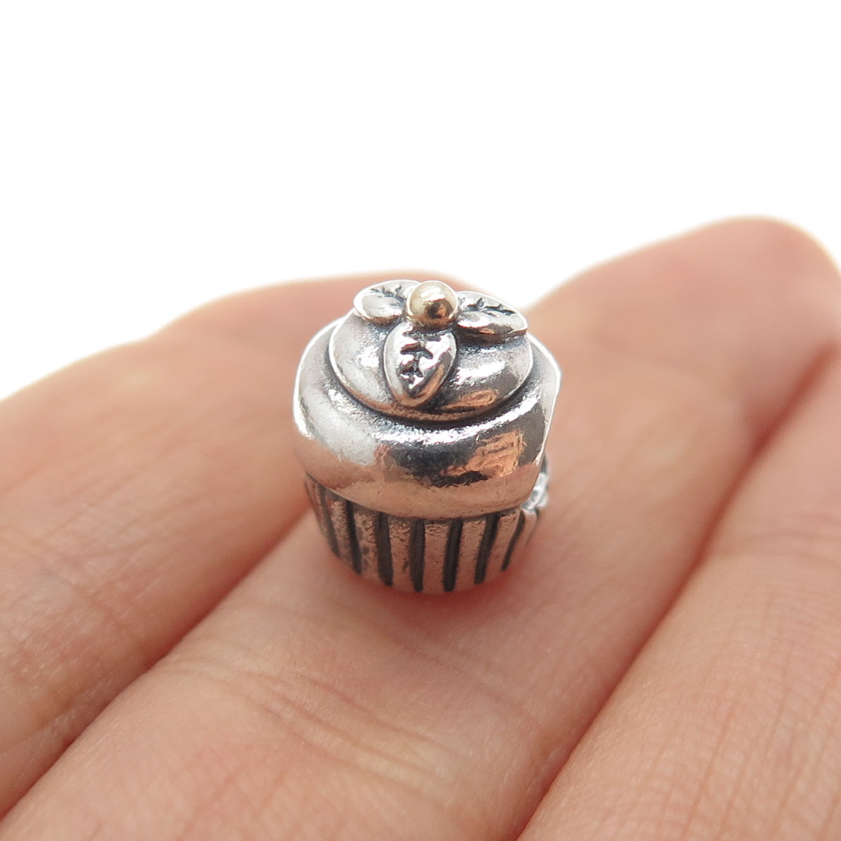 PANDORA 925 Sterling Silver & Gold Sweet Cupcake Slide Bead Charm