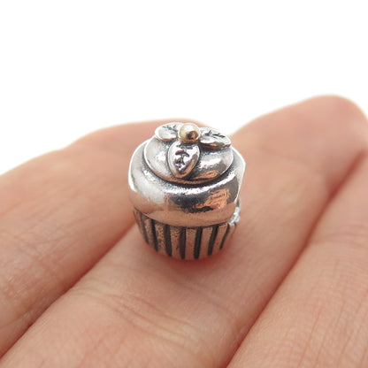 PANDORA 925 Sterling Silver & Gold Sweet Cupcake Slide Bead Charm