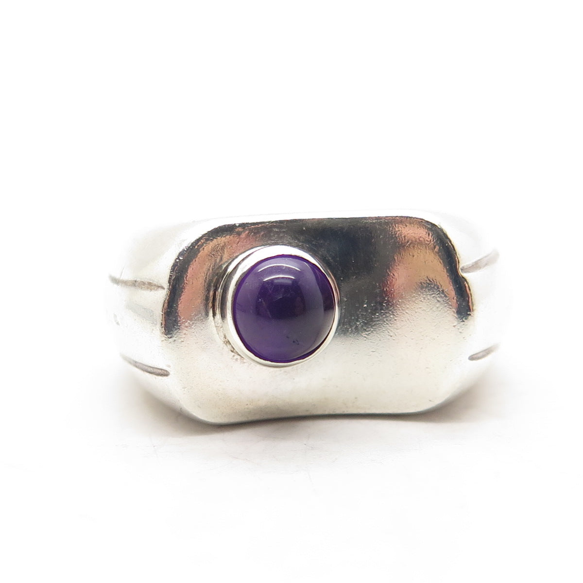 925 Sterling Silver Vintage Real Amethyst Modernist Ring Size 6