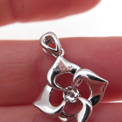 925 Sterling Silver Round-Cut C Z Floral Charm Pendant