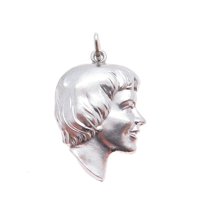 WELLS 925 Sterling Silver Vintage Boy Profile Charm Pendant