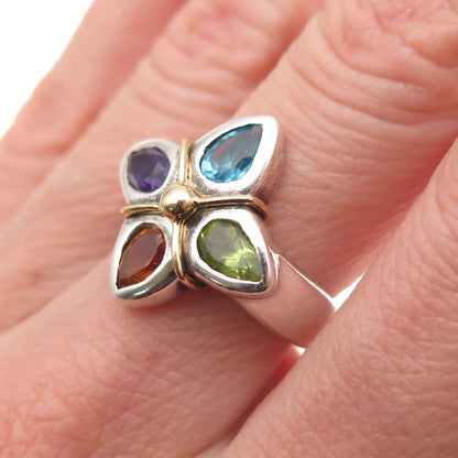 925 Sterling 18K Gold Vintage Real Topaz Amethyst Peridot & Citrine Ring Size 7