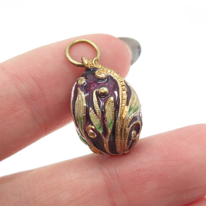 RAFKA Retired 925 Sterling Silver Vermeil Enamel Floral Easter Egg Charm Pendant