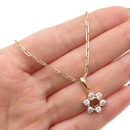 KEY STAR Sterling Silver Gold Plated Italy C Z Star of David Chain Necklace 18"