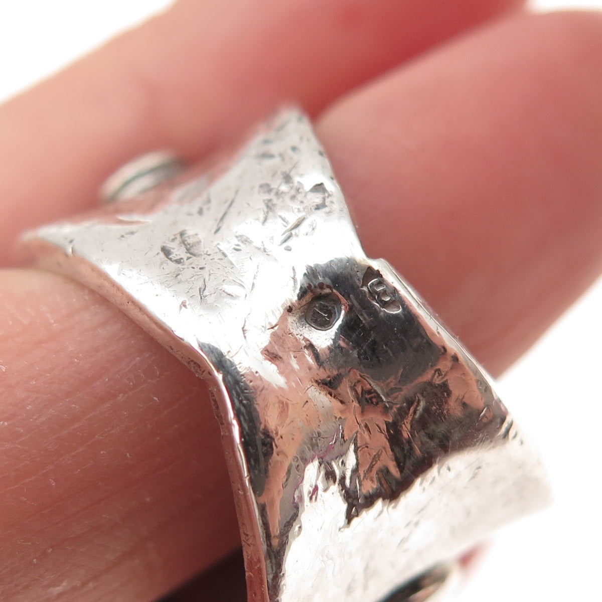 925 Sterling Silver Vintage Poland Real Amber Modernist Oxidized Ring Size 8