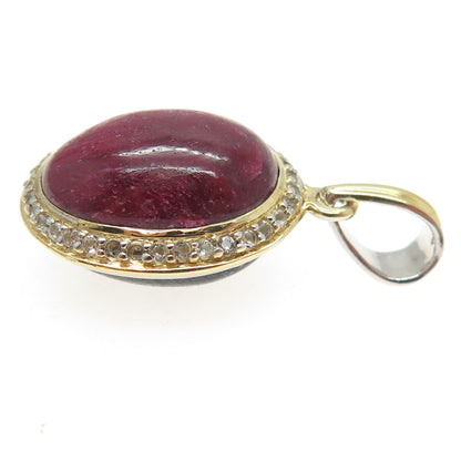 925 Sterling Silver 2-Tone Vintage Real Sapphire Ruby & White Topaz Gem Pendant