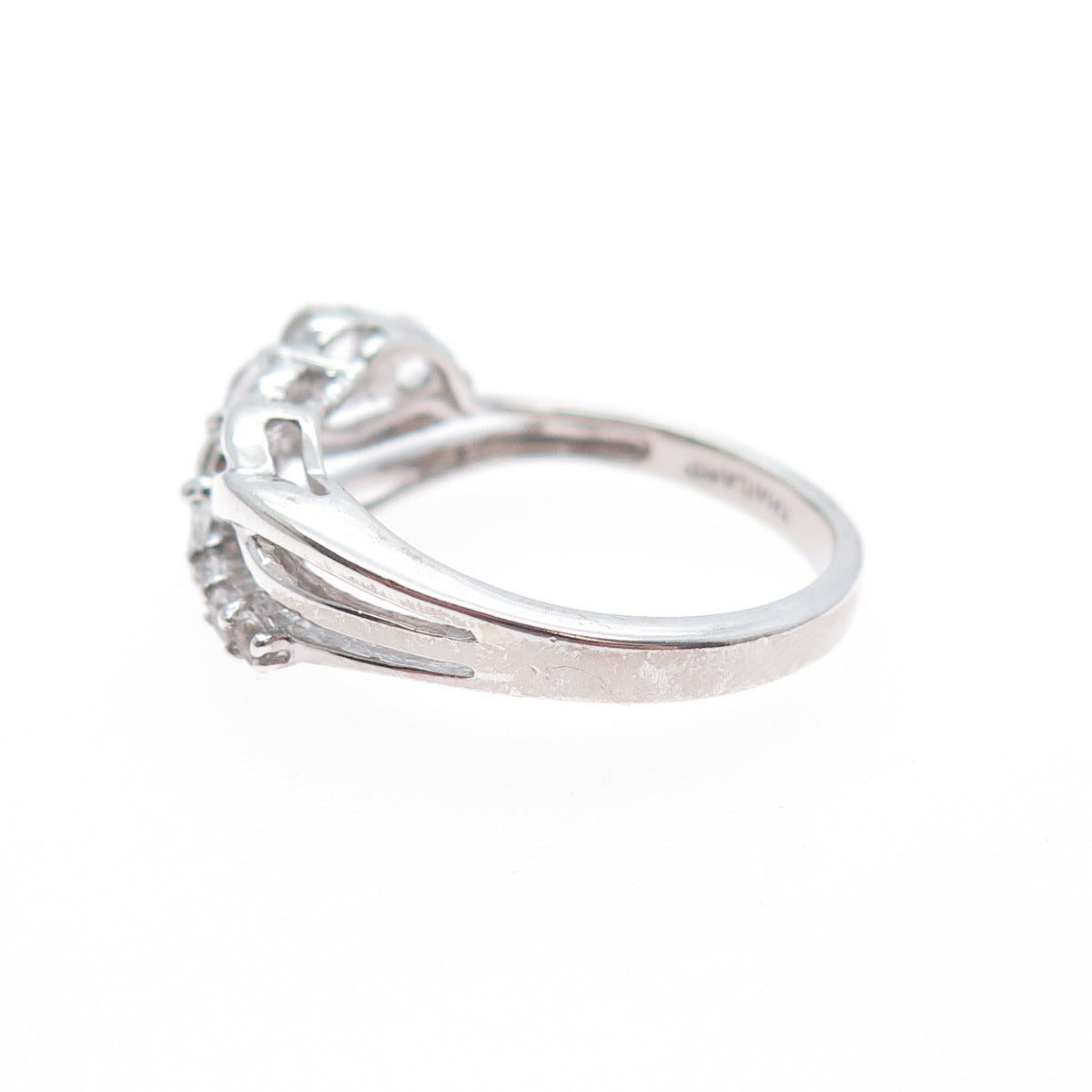 925 Sterling Silver Real Round-Cut White Topaz Crisscross Ring Size 7