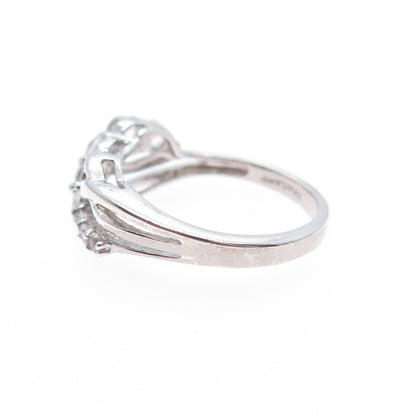 925 Sterling Silver Real Round-Cut White Topaz Crisscross Ring Size 7