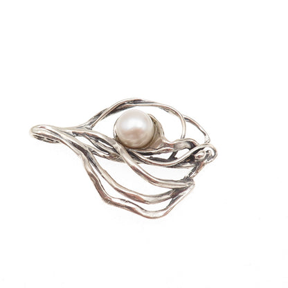 Zuman 925 Sterling Silver Vintage Israel Real Pearl Modernist Charm Pendant