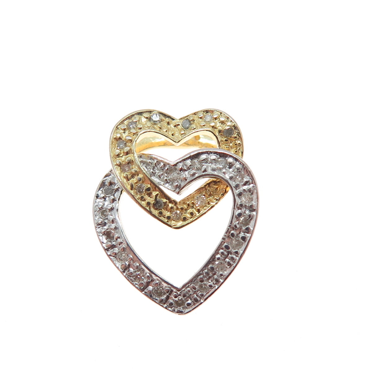 925 Sterling Silver 2-Tone Real Diamond Interlocked Heart Slide Mini Pendant