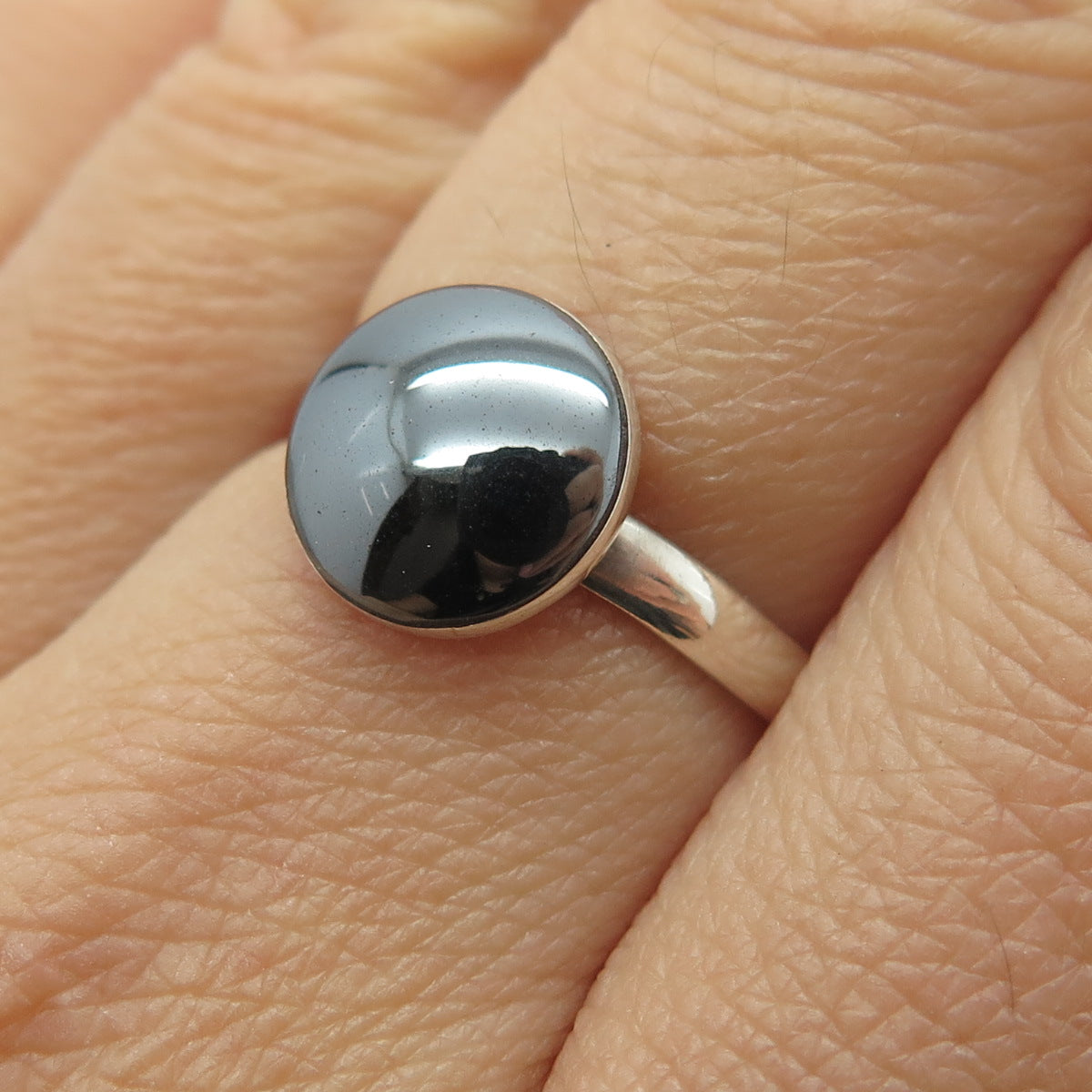 925 Sterling Silver Vintage Real Hematite Gemstone Ring Size 7.75