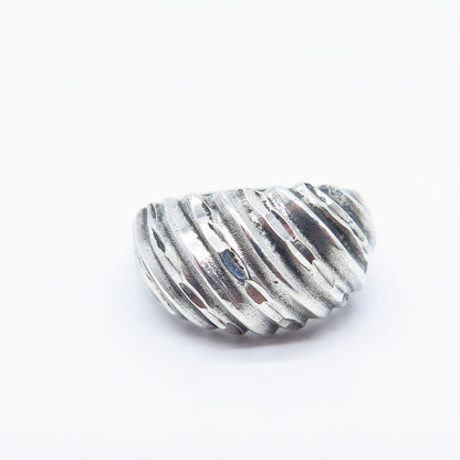 925 Sterling Silver Vintage Ribbed Ring Size 6.75