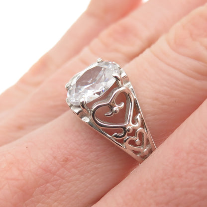 Chateau D’Argent Sterling Silver Vintage Oval-Cut C Z Heart Promise Ring Size 7